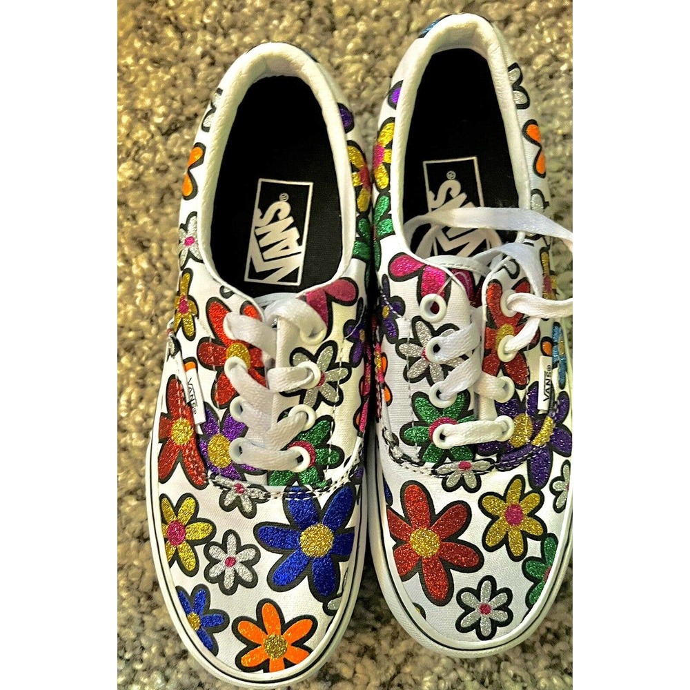 Vans Era Platform Glitter Daisies Rainbow True White Size 6 Women's NWOB